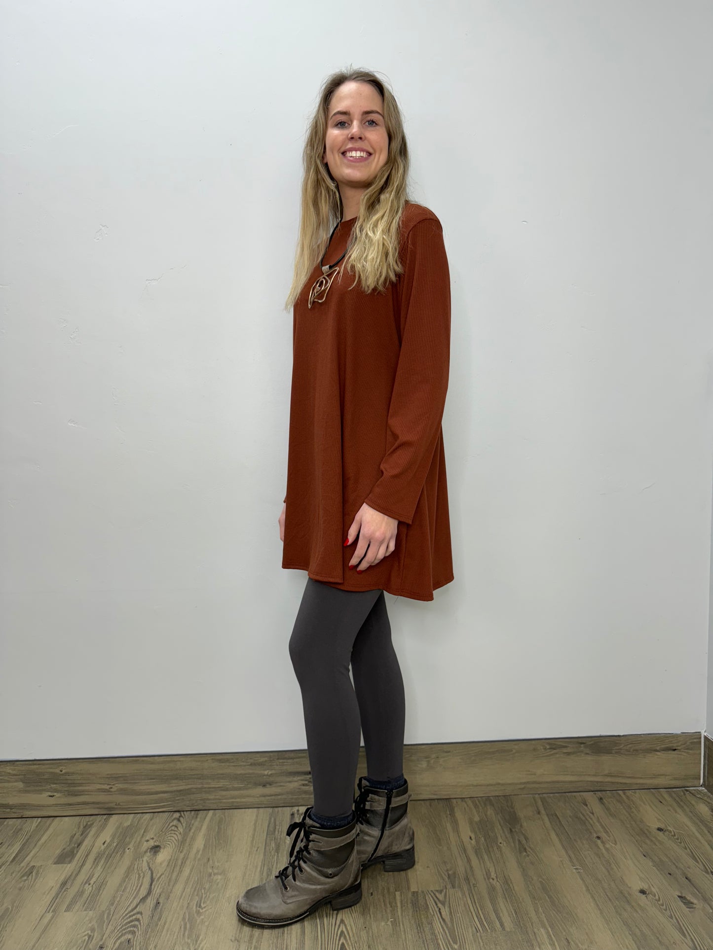 Long Sleeve Basic A-Line Tunic - Spicy Chai