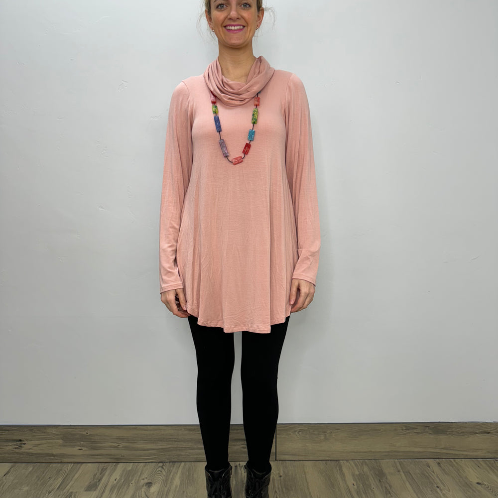 Long Sleeve Modal Cowl Neck - Salmon