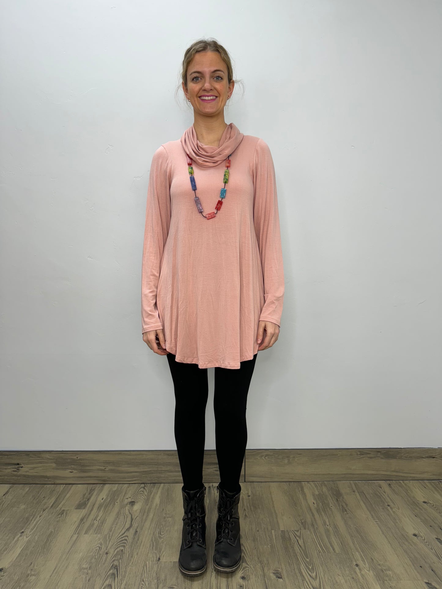 Long Sleeve Modal Cowl Neck - Salmon