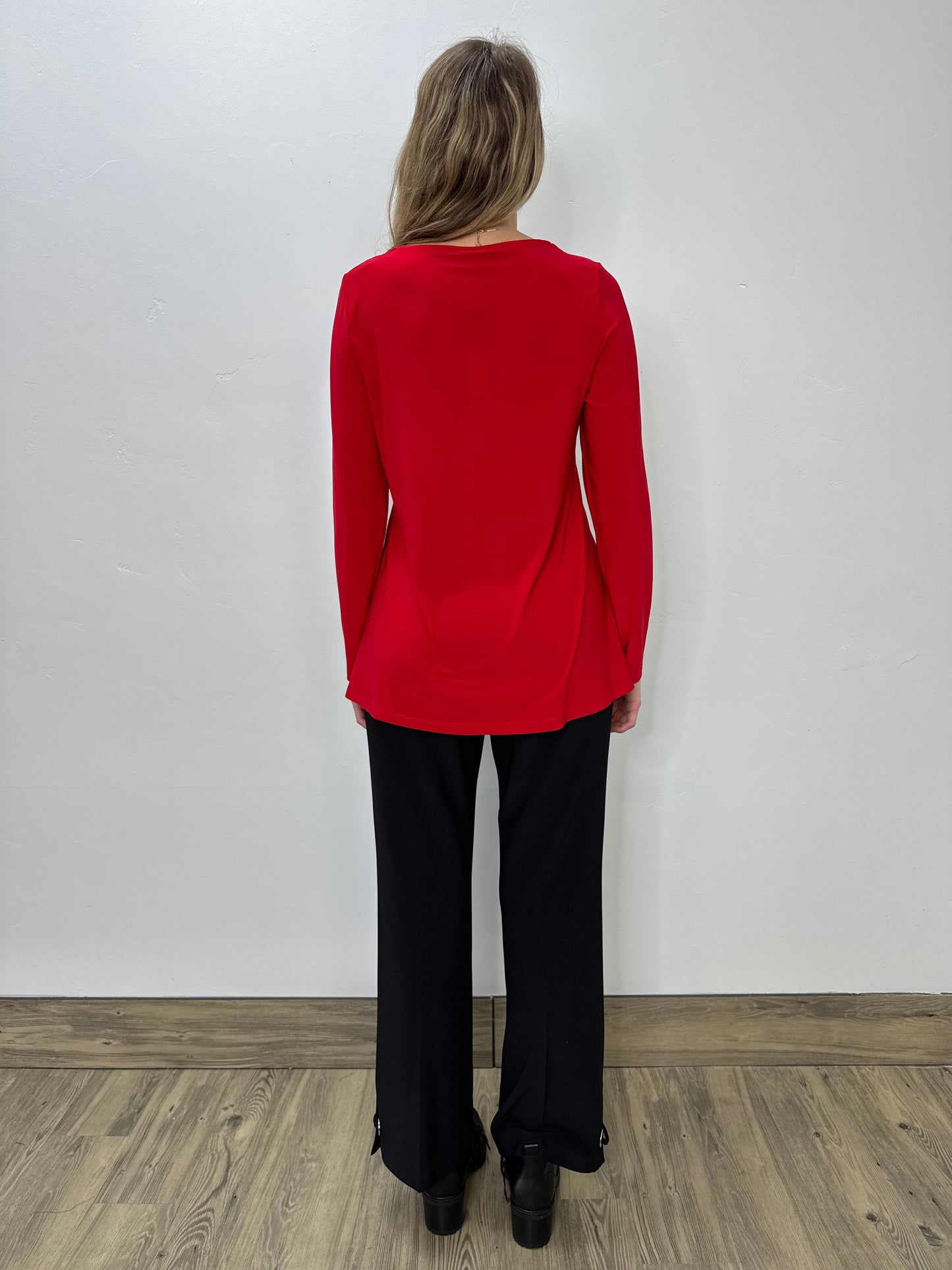 Red Long Sleeve Knot V-Neck Top