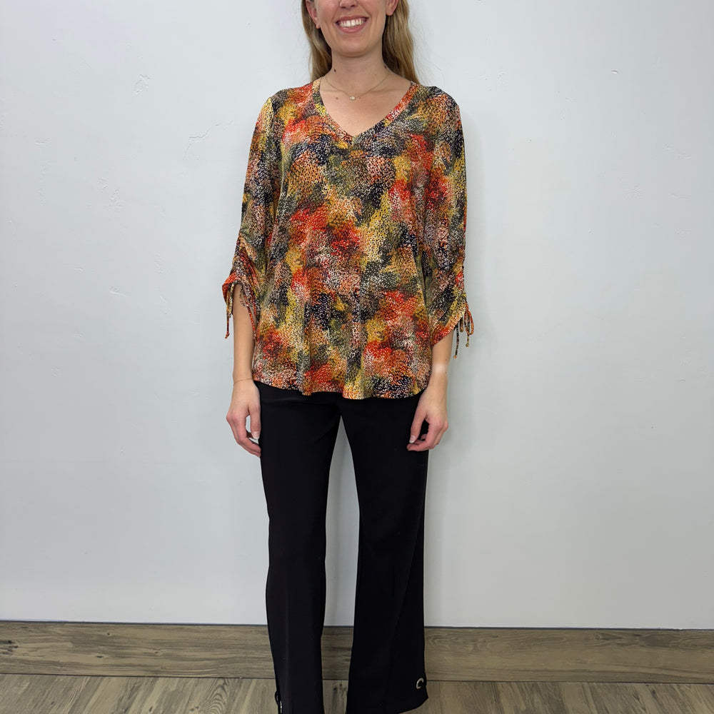 Orange Pattern V-Neck Tunic with Ties