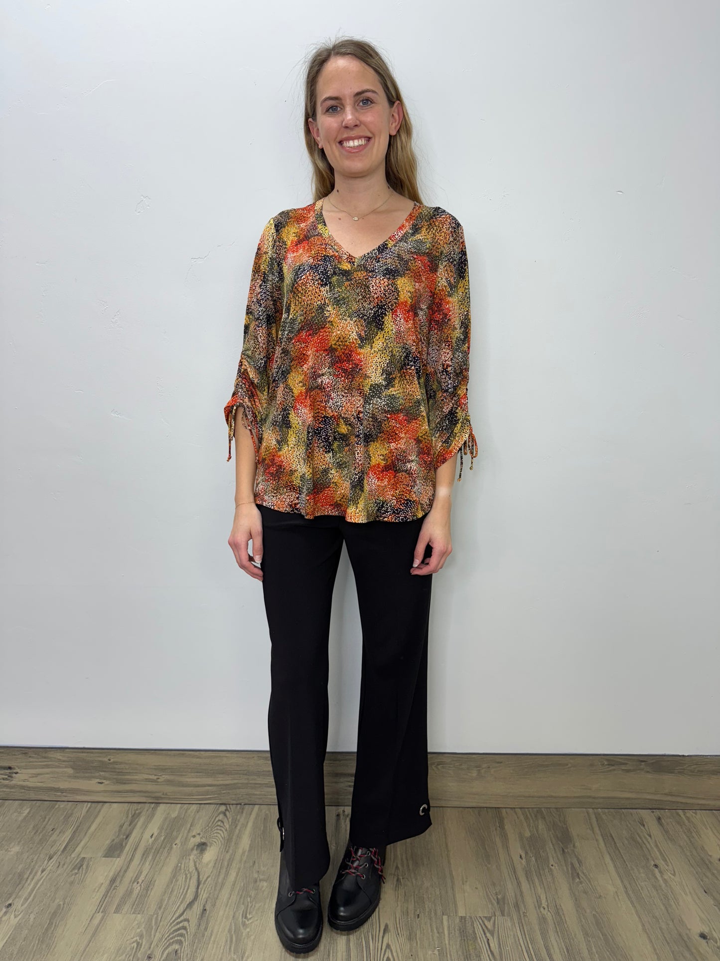 Orange Pattern V-Neck Tunic with Ties