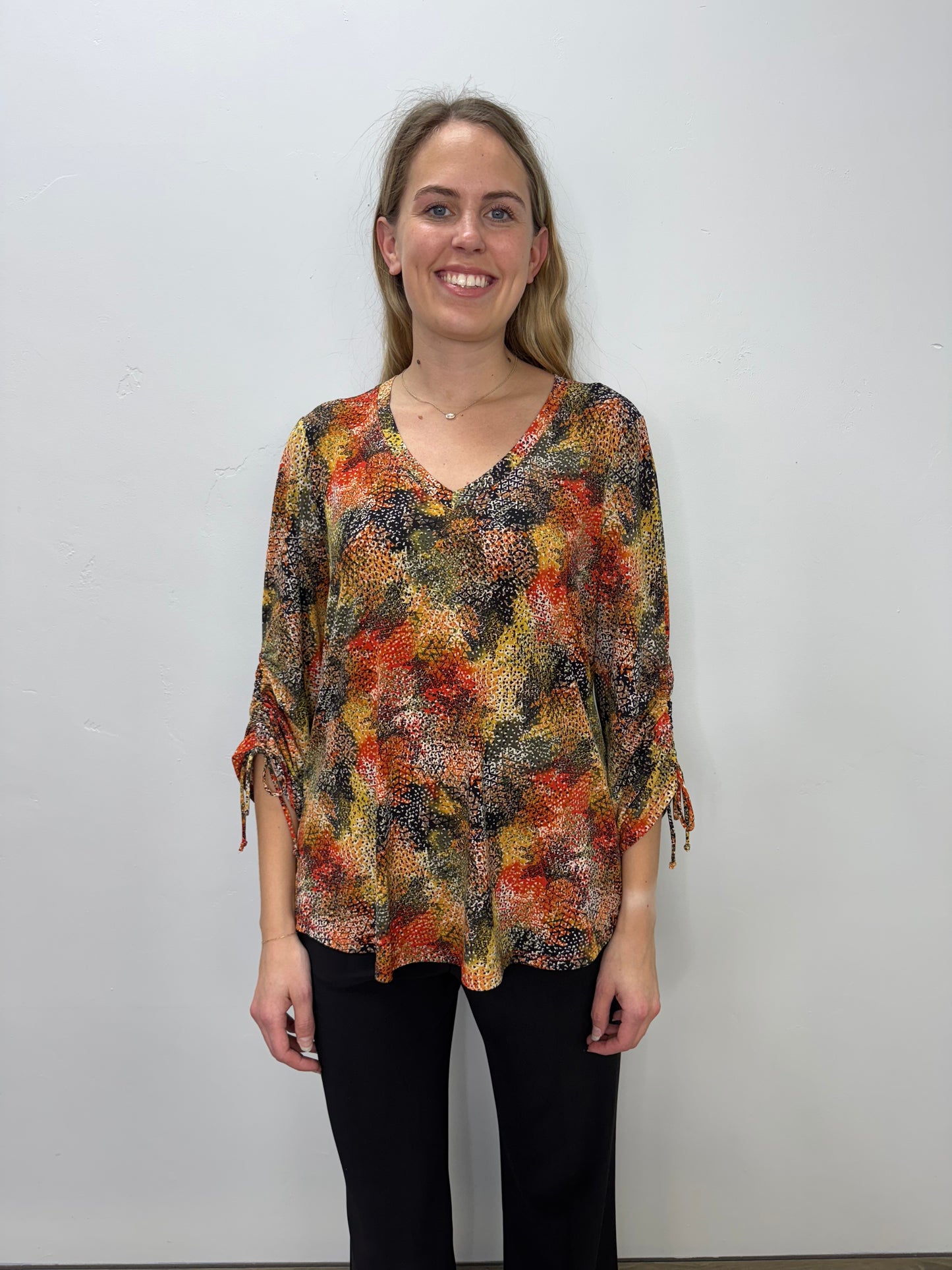 Orang Pattern V-Neck Tunic with Ties