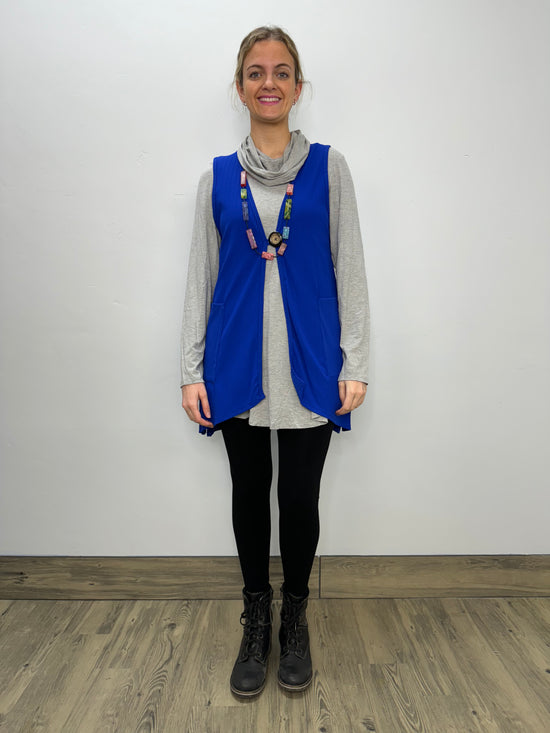 Modal One Button Vest with Pockets - Ribbed Royal