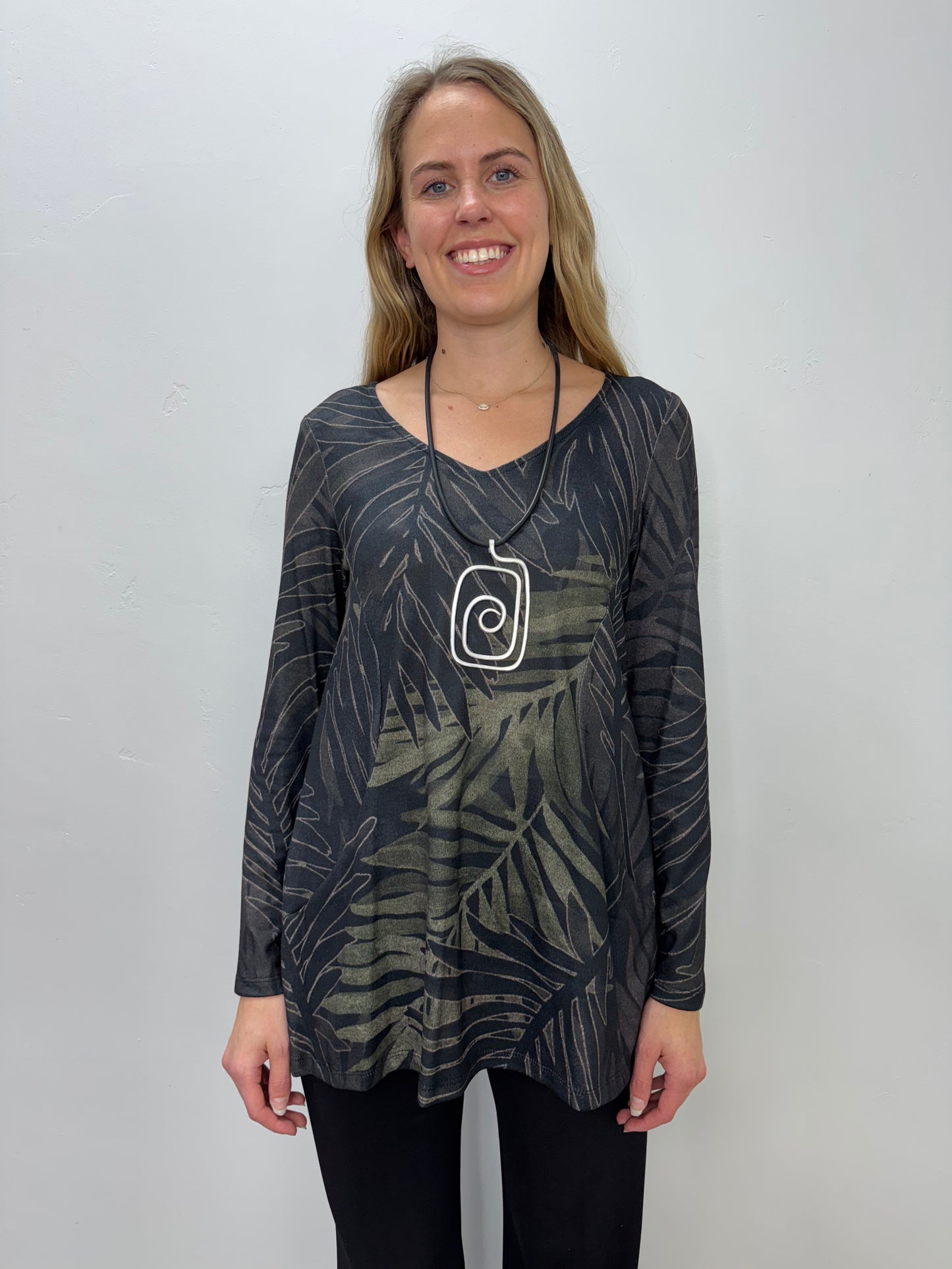 Long Sleeve Palm Leaf 2 Pocket Tunic