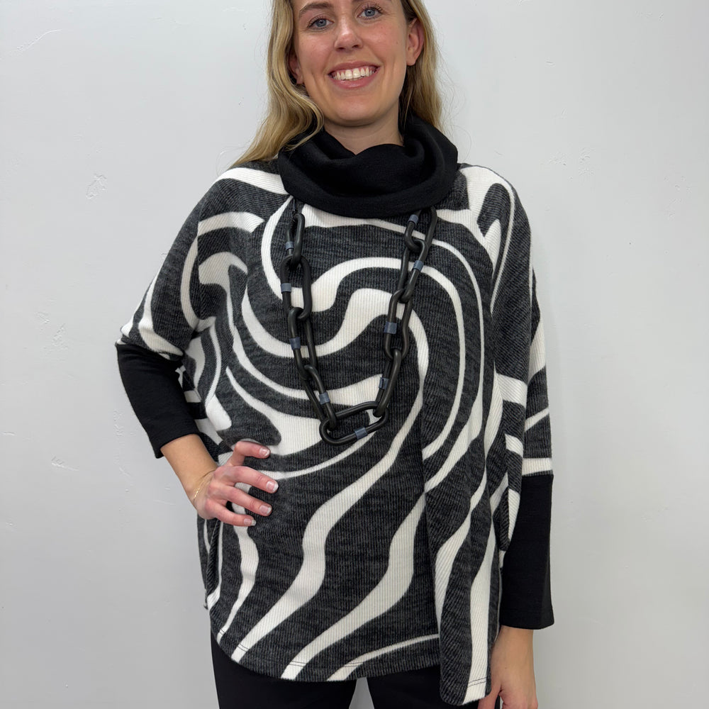 Long Sleeve Swirls Cowl Neck Poncho