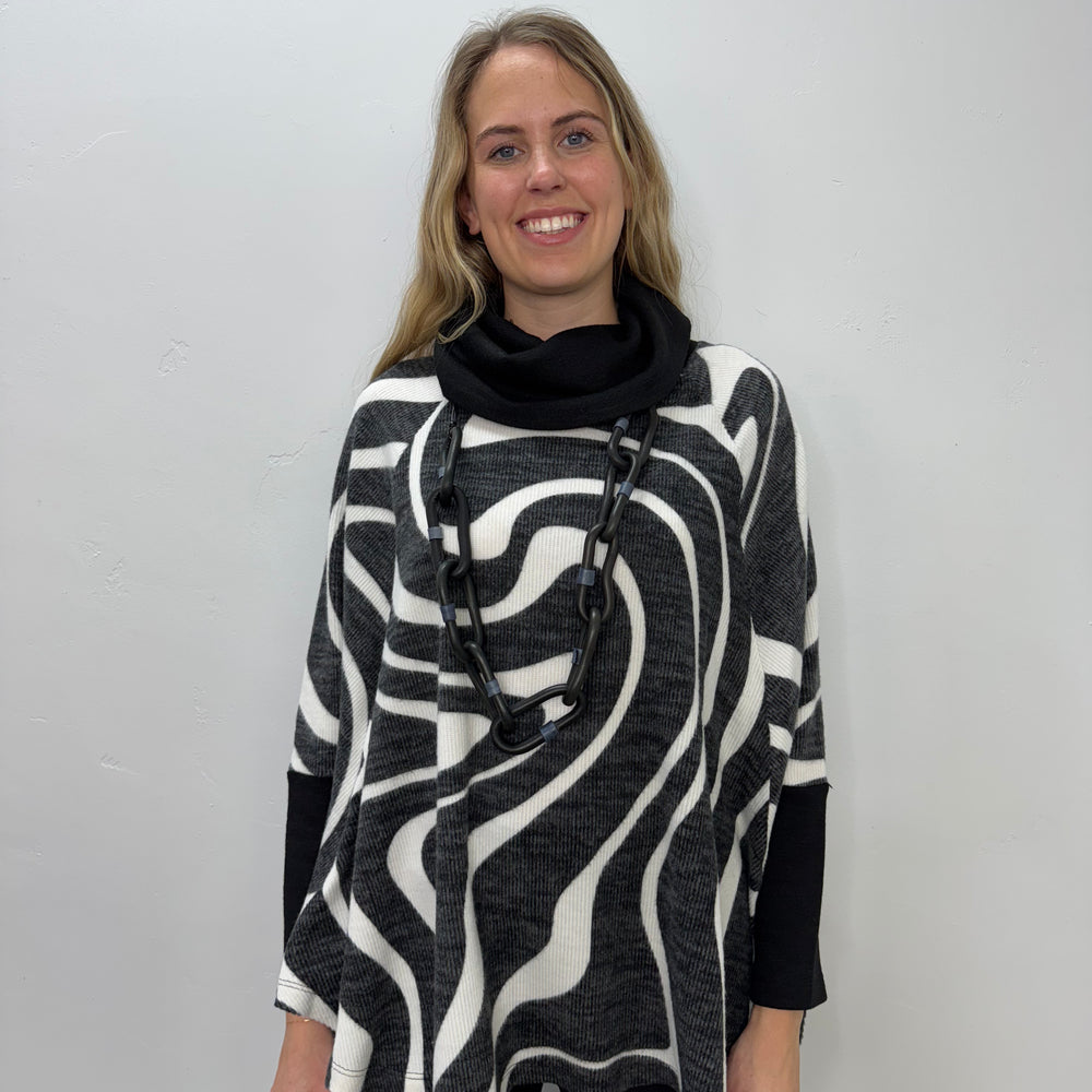 Long Sleeve Swirls Cowl Neck Poncho