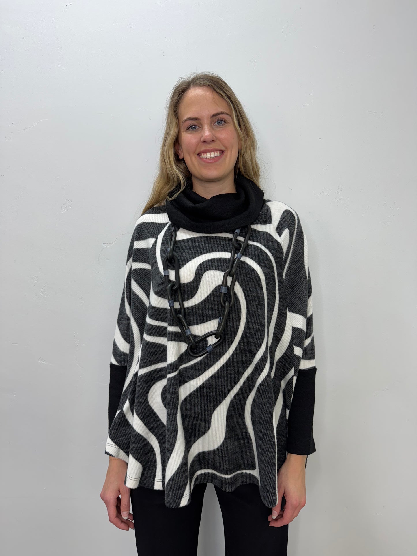 Long Sleeve Swirls Cowl Neck Poncho