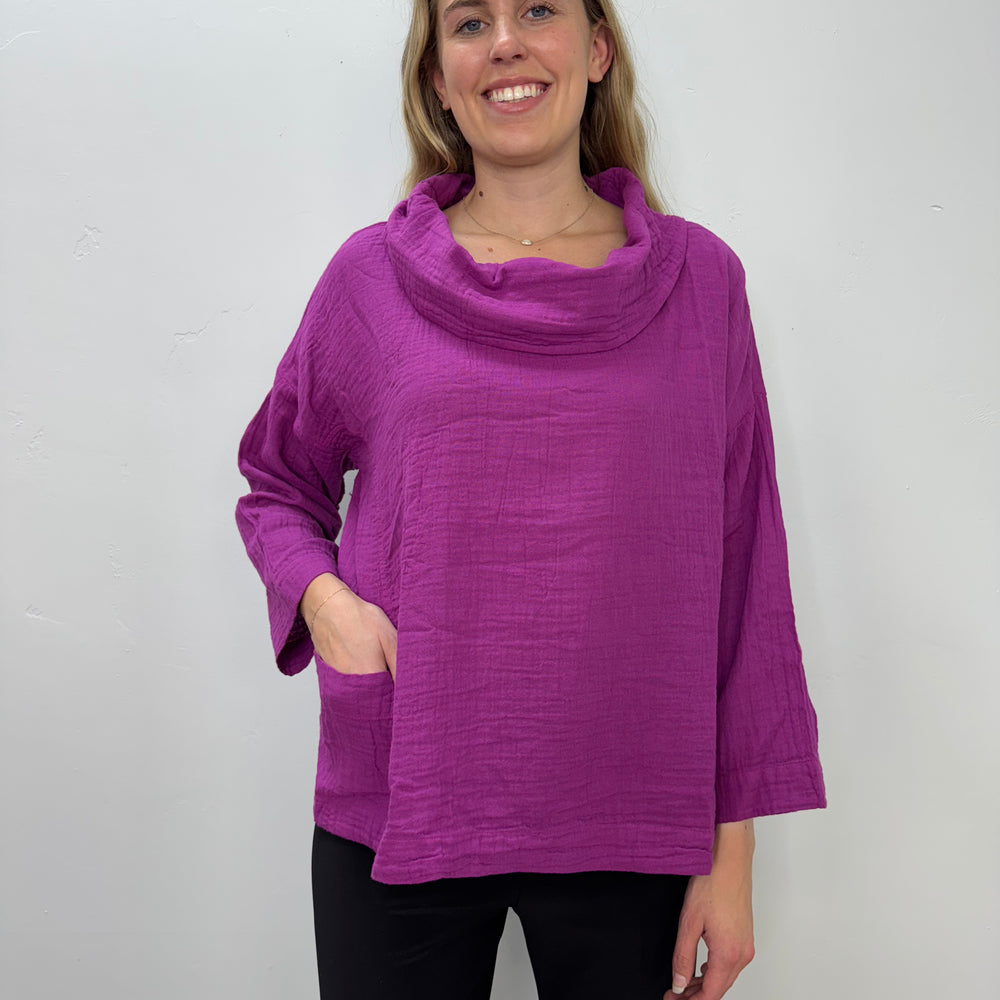 Huckleberry Pink Cowl Cotton Gauze Top