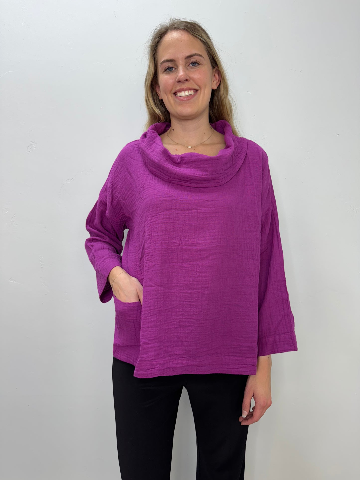 Huckleberry Pink Cowl Cotton Gauze Top