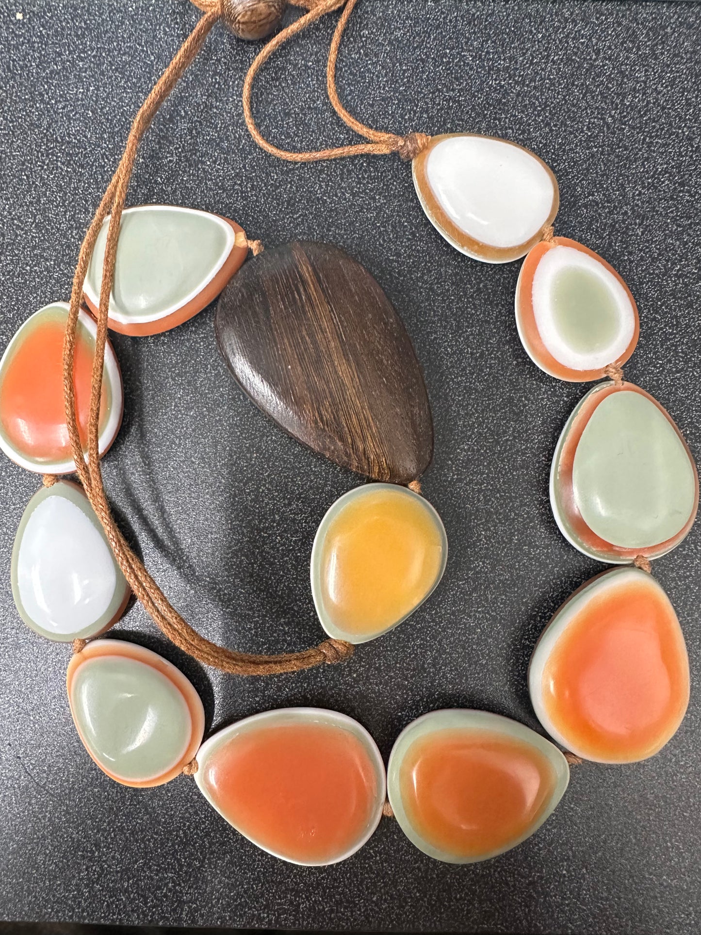 Orange Wood Natural Beads Adjustable Necklace