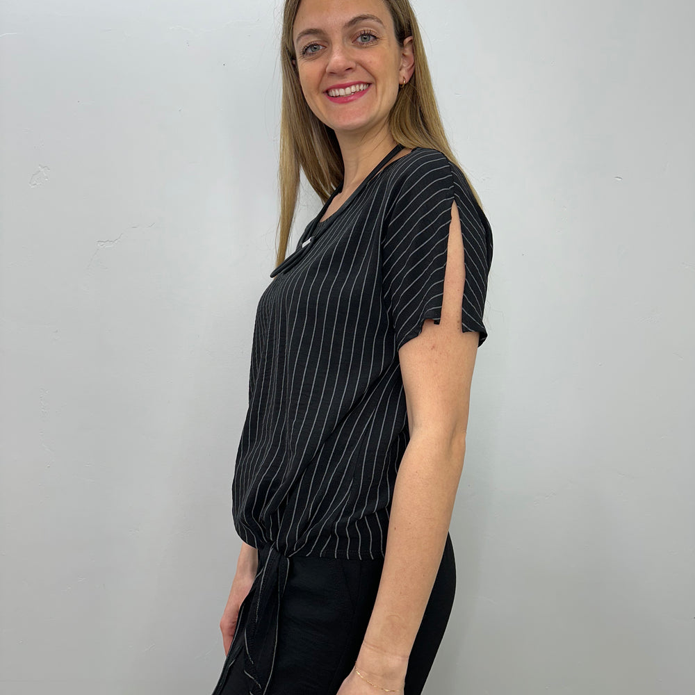 Black and Ivory Stripe Short Sleeve Top