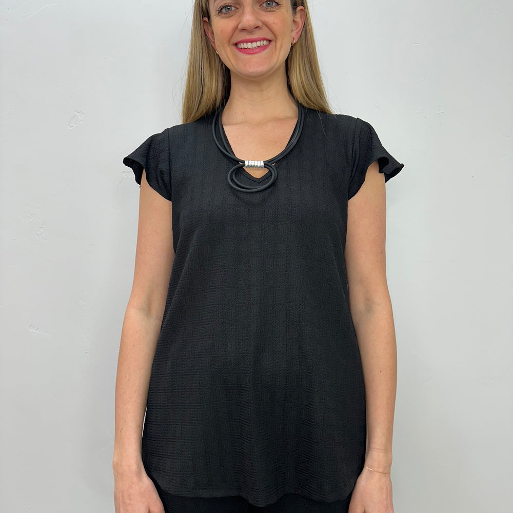 Black Short Sleeve V Neck Top