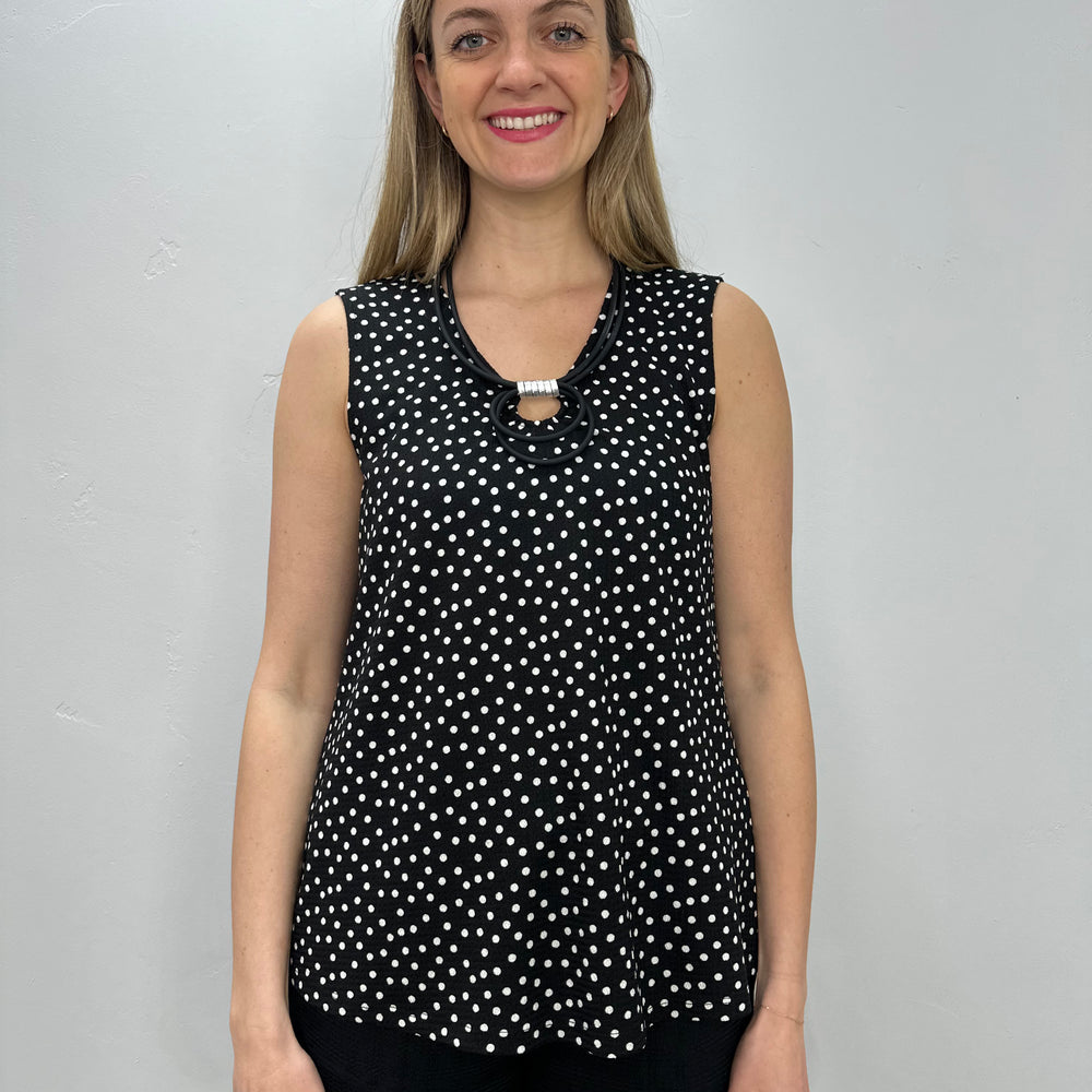 Black and Ivory Pattern Sleeveless Tank