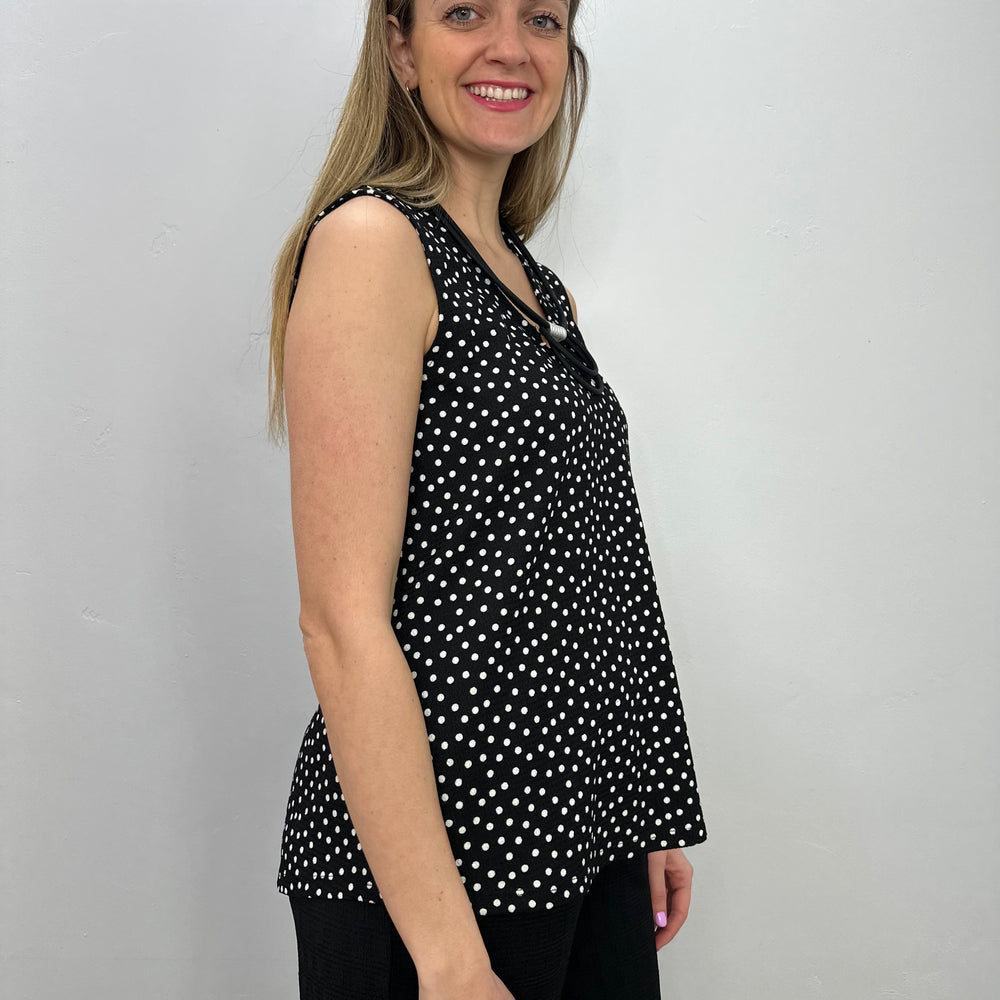 Black and Ivory Pattern Sleeveless Tank