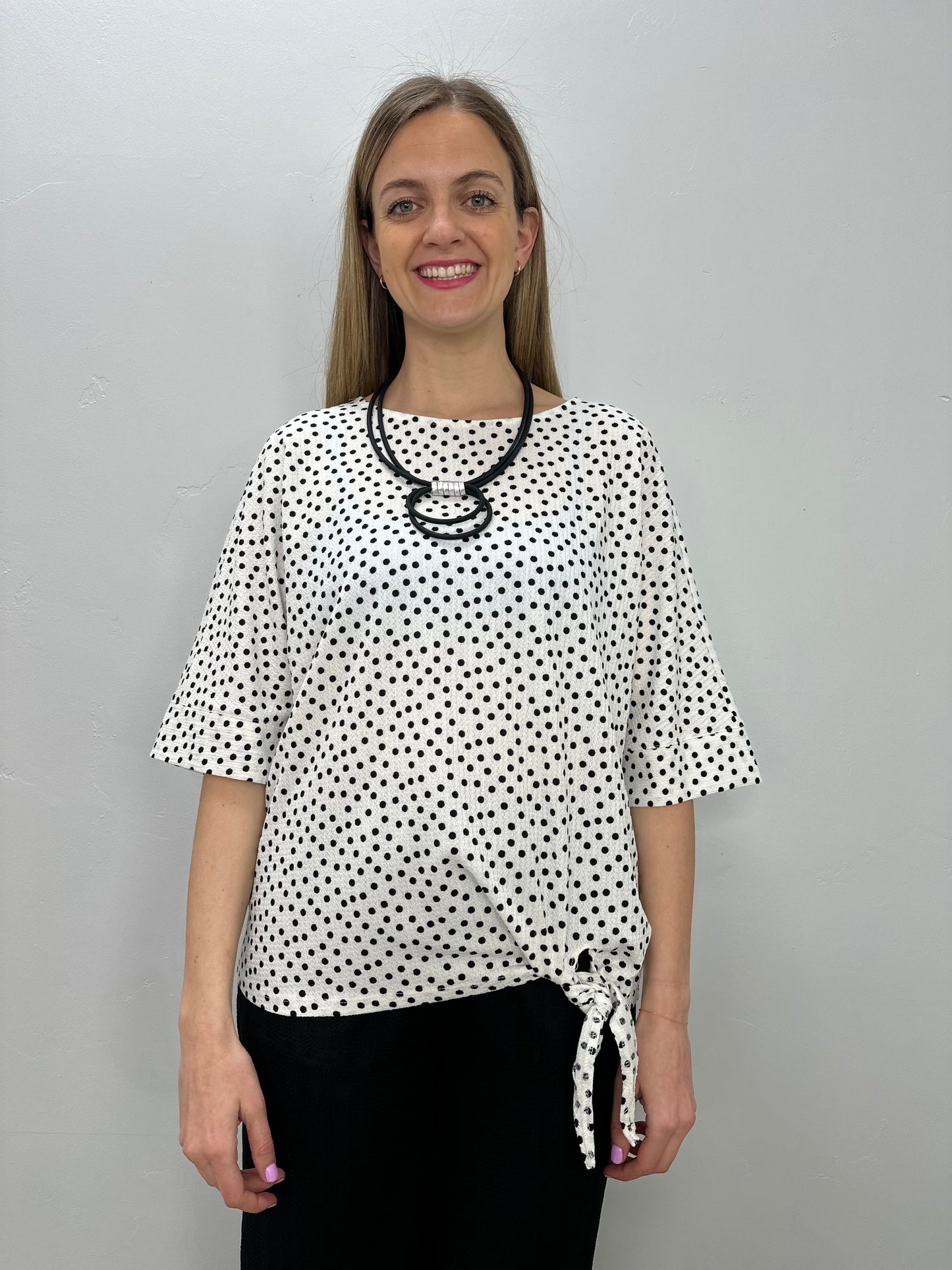 Ivory and Black Pattern 3/4 Sleeve Tunic