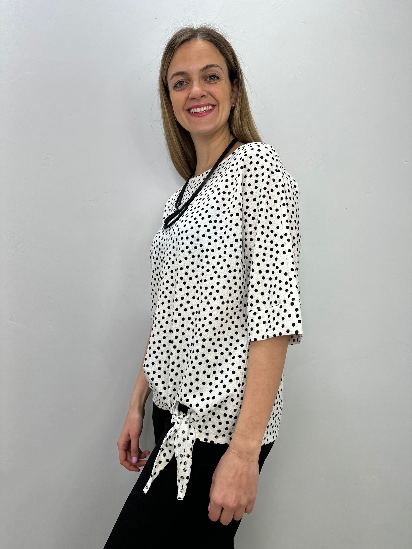 Ivory and Black Pattern 3/4 Sleeve Tunic