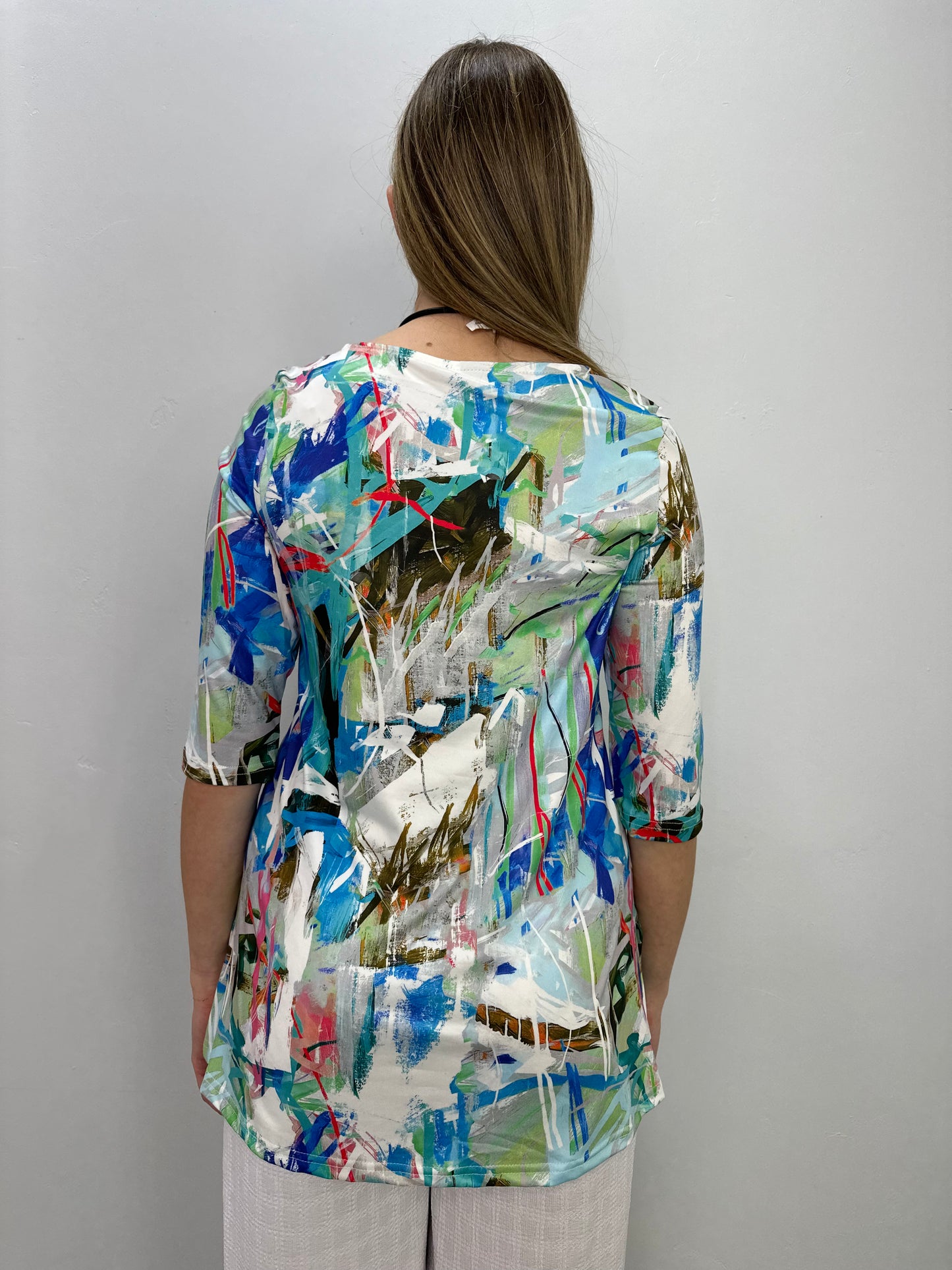 Abstract Green and Blue ITY 3/4 Sleeve Top