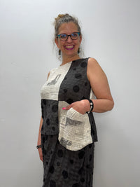 Newspaper and Polka Dot Print Tank Top