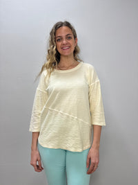 Cream 3/4 Sleeve Mock Neck Cotton Top