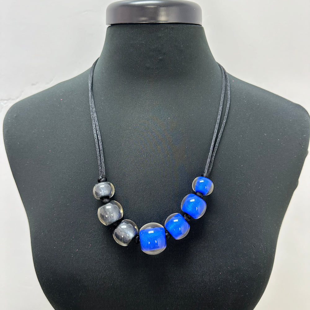 Royal Blue and Black Beaded Necklace