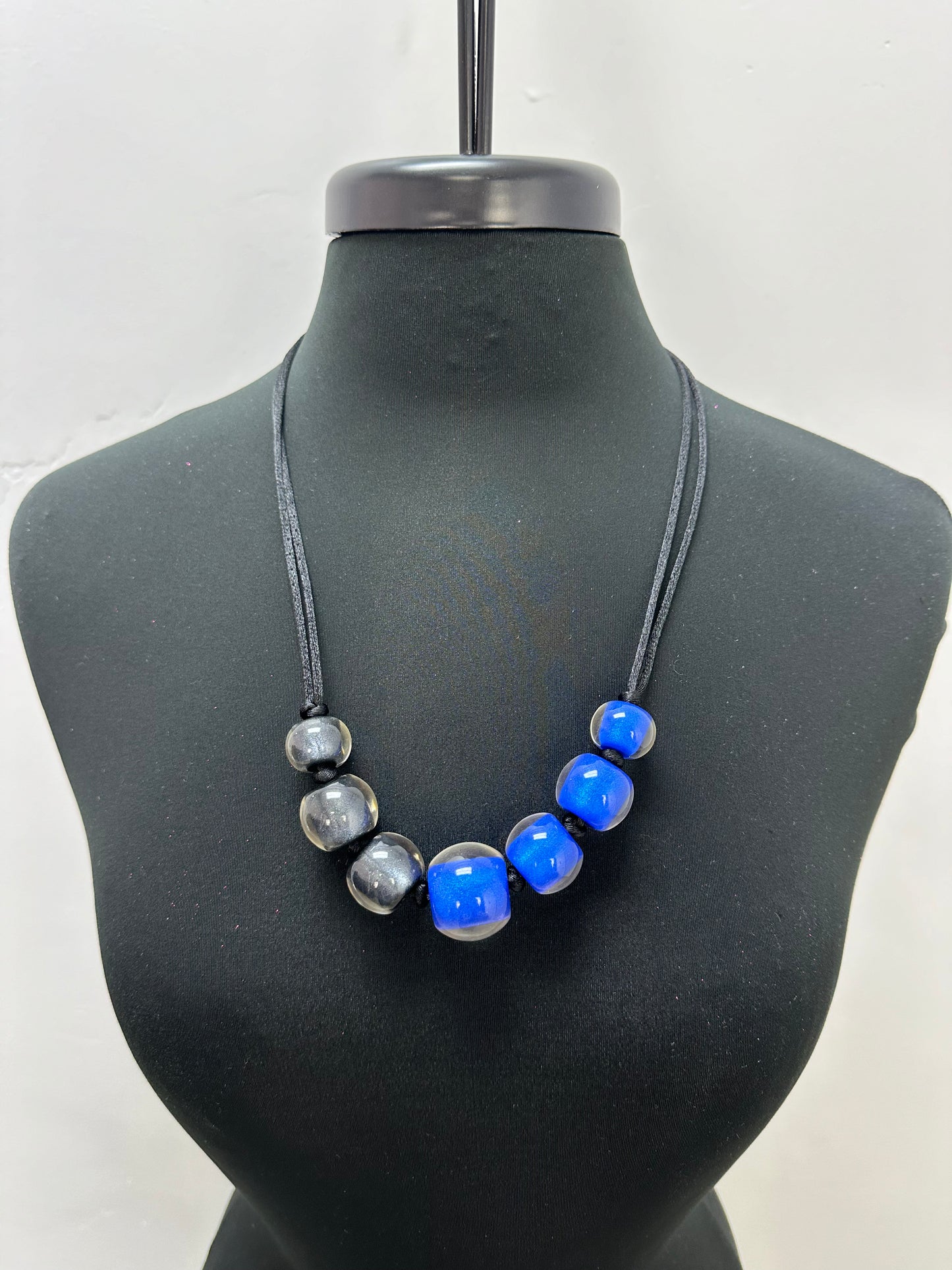 Royal Blue and Black Beaded Necklace