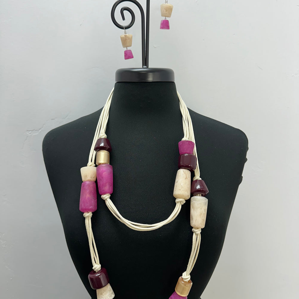 Pink and Cream Gumdrop Long Necklace