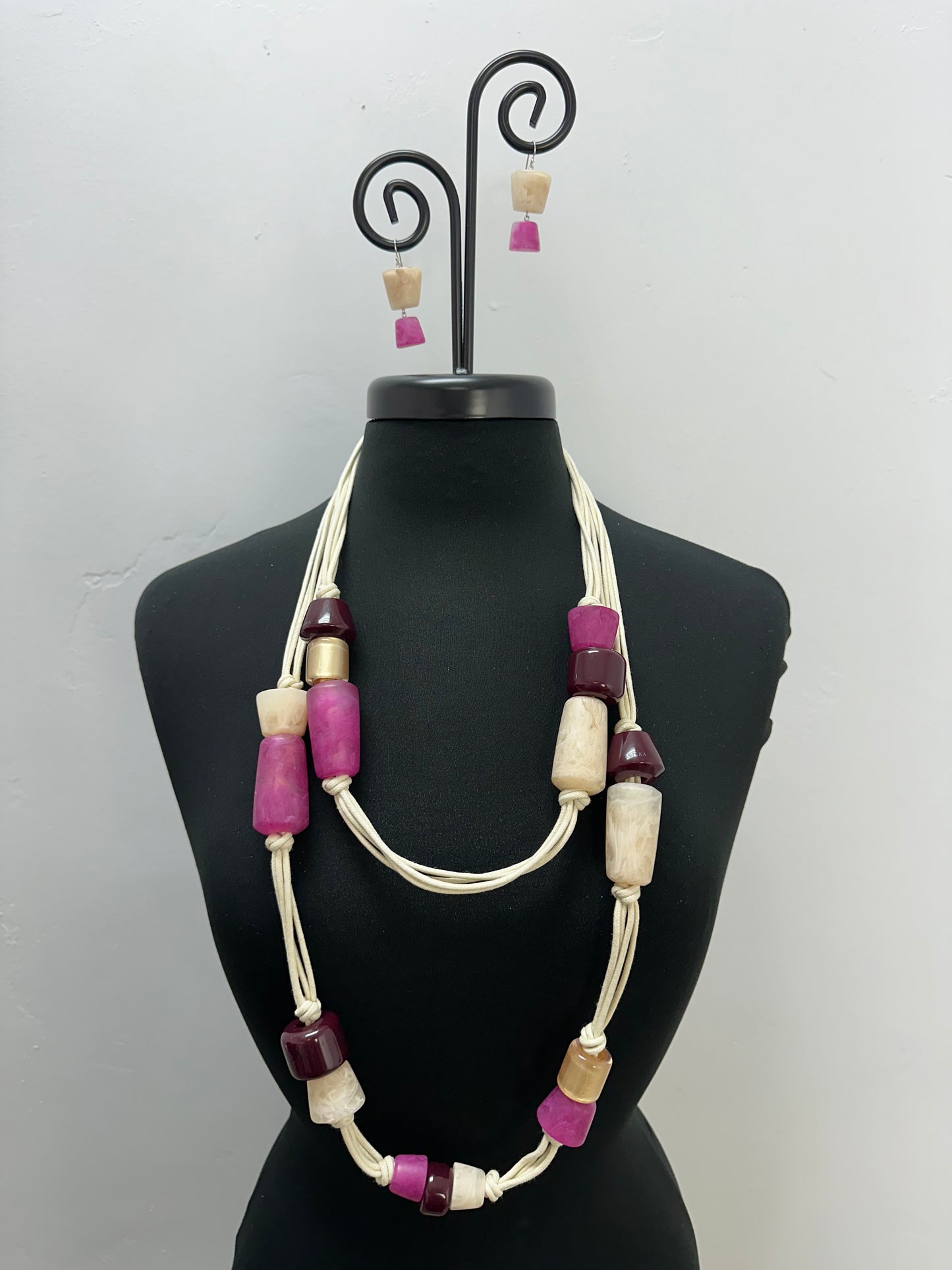 Pink and Cream Gumdrop Long Necklace