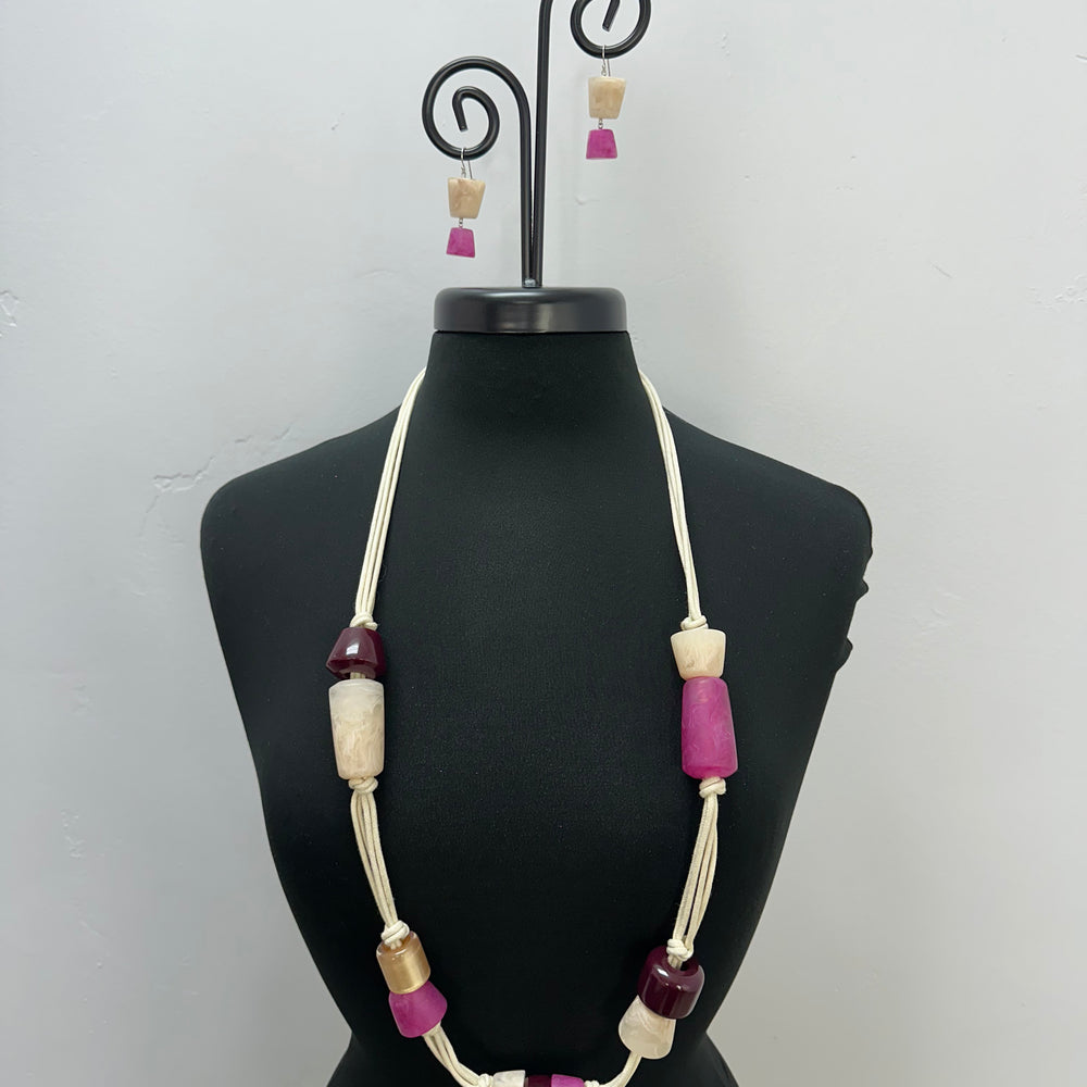 Pink and Cream Gumdrop Long Necklace