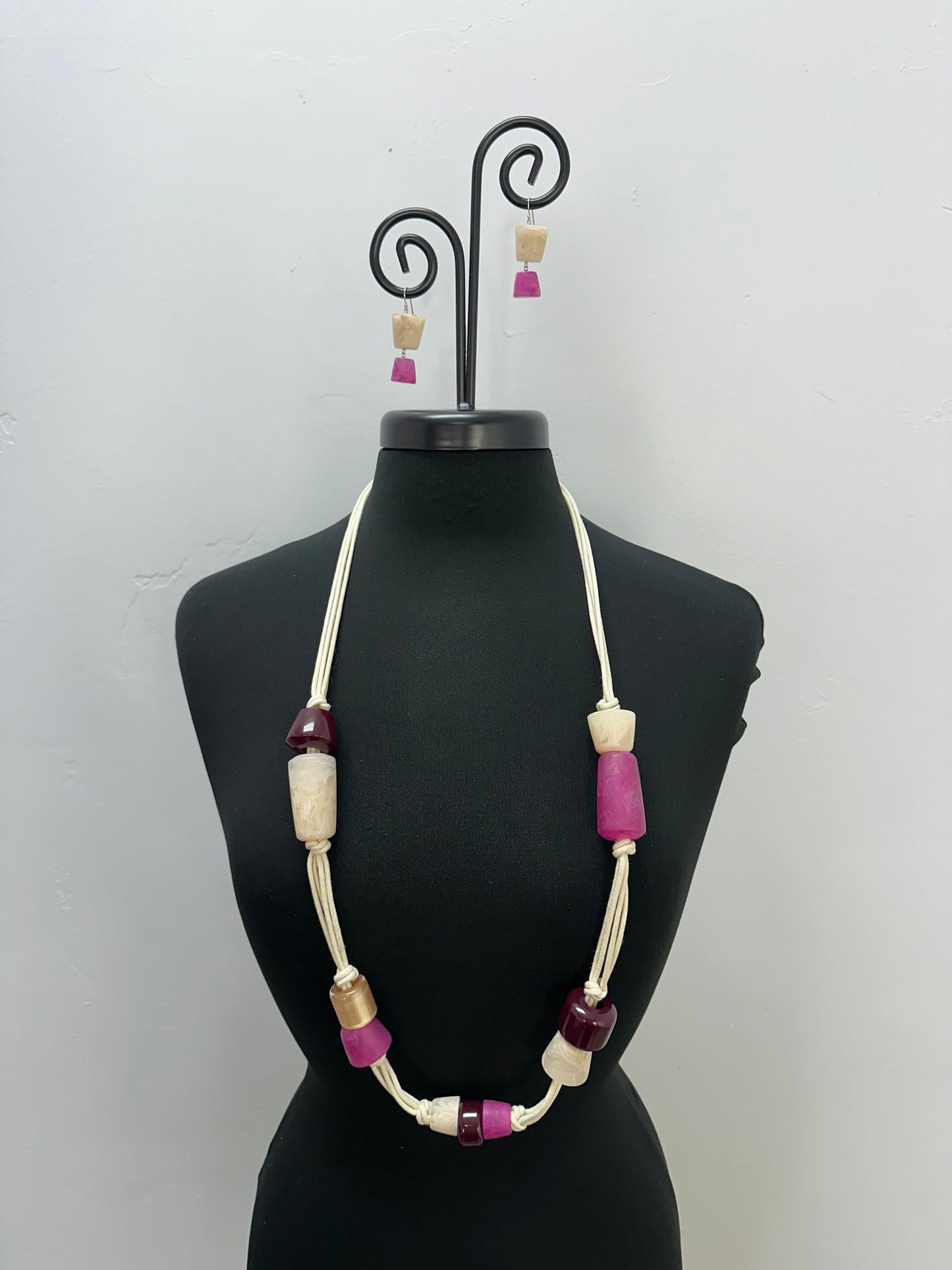 Pink and Cream Gumdrop Long Necklace