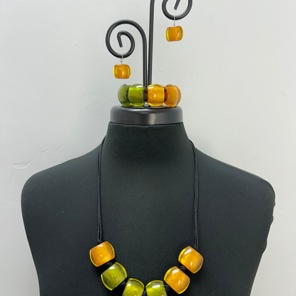 Green and Gold Cube Necklace