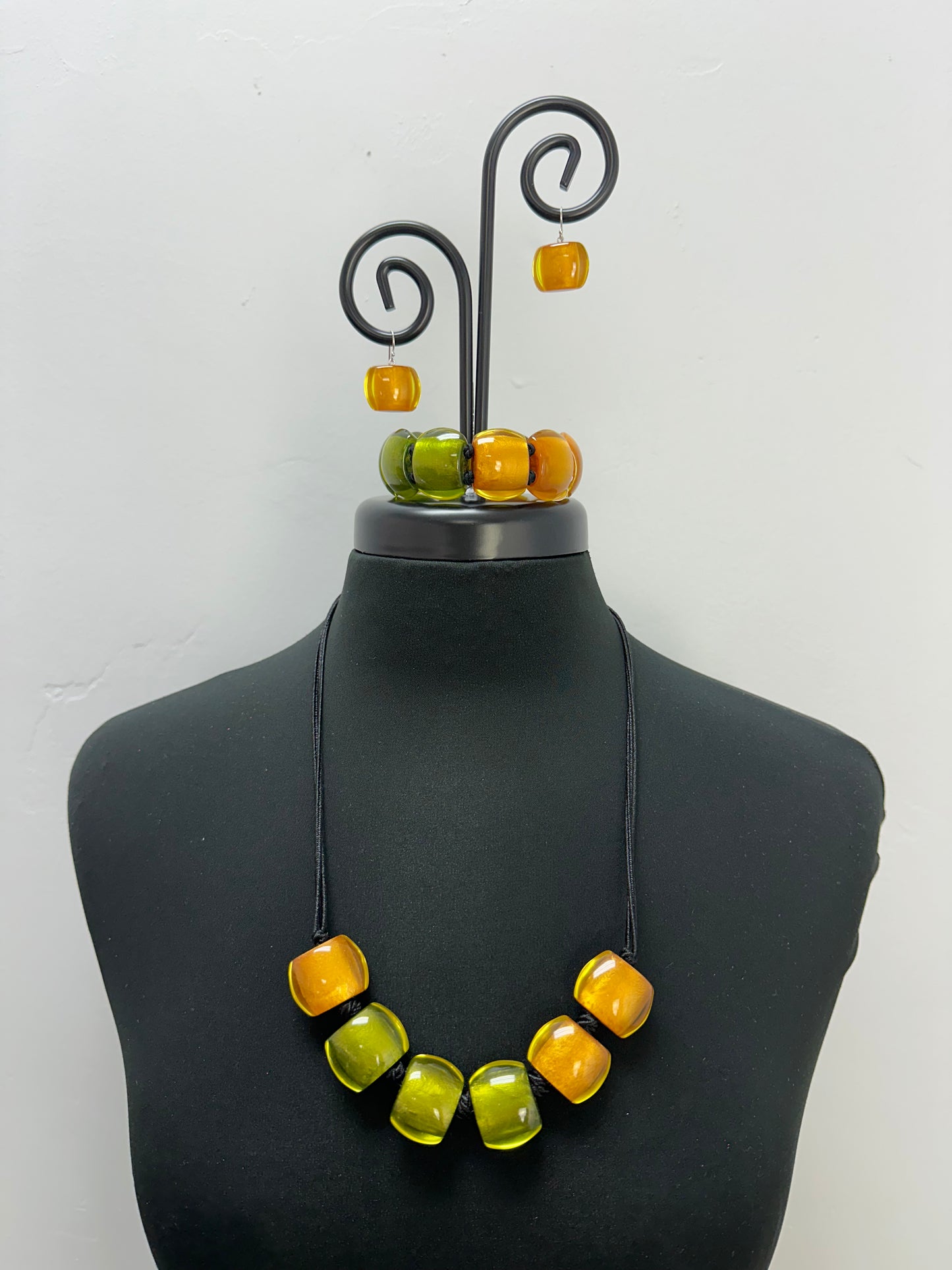 Green and Gold Cube Necklace