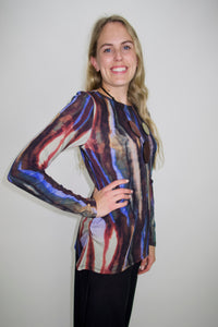 Deep Watercolor Long Sleeve Cinched Waist Top