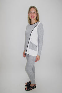 Heather Gray and Ivory Long Sleeve Top