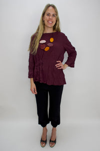 Berry European Crush Crinkle 3/4 Sleeve Asymmetric Top