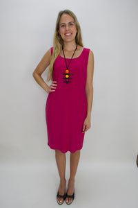 Fuchsia Pink Double Lined Sleeveless Zip Up Dress