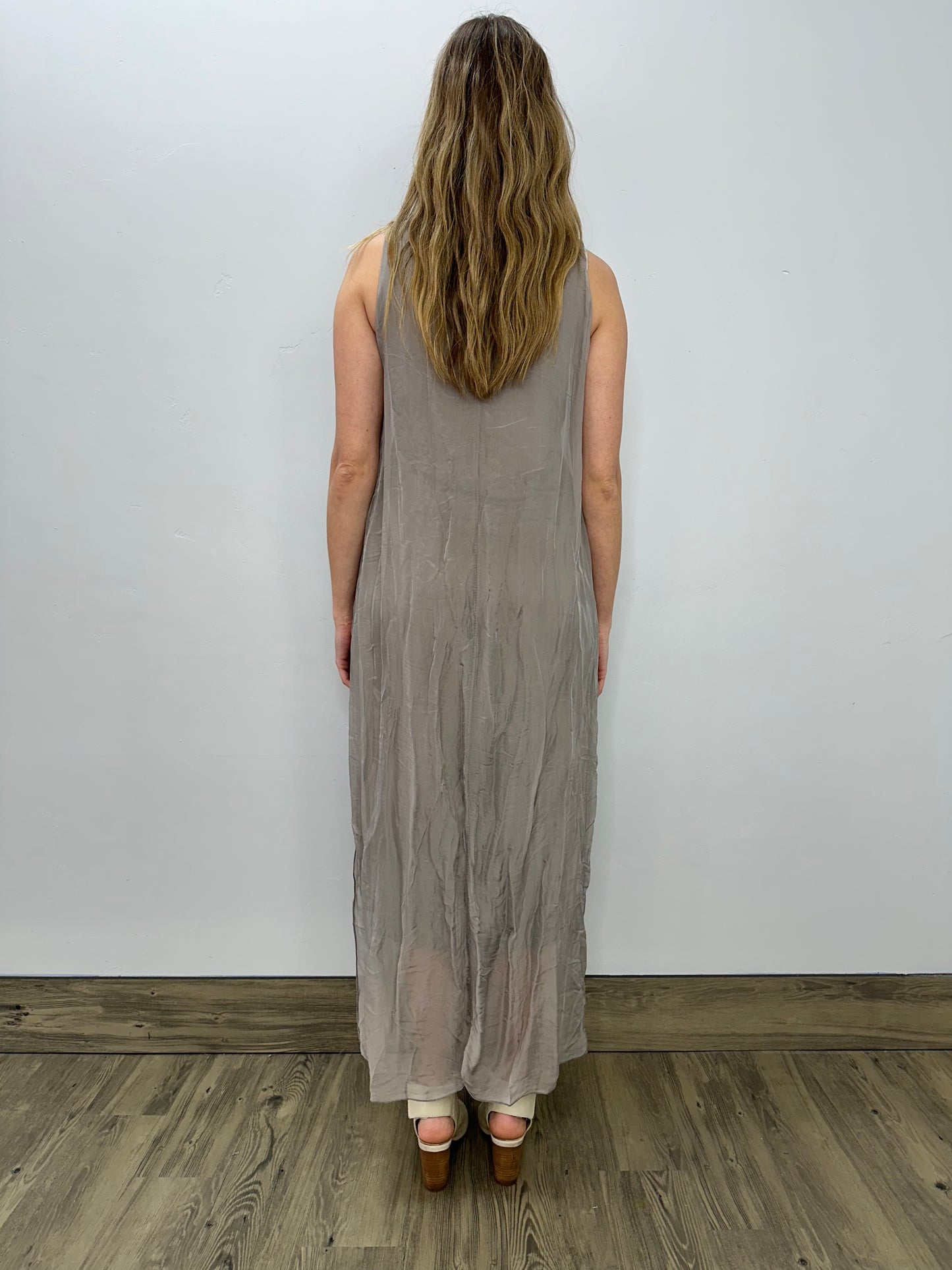 Taupe Silk Maxi Dress with Side Slits