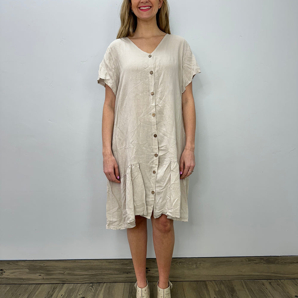 Sand Linen Wide Boxy Dress Dress