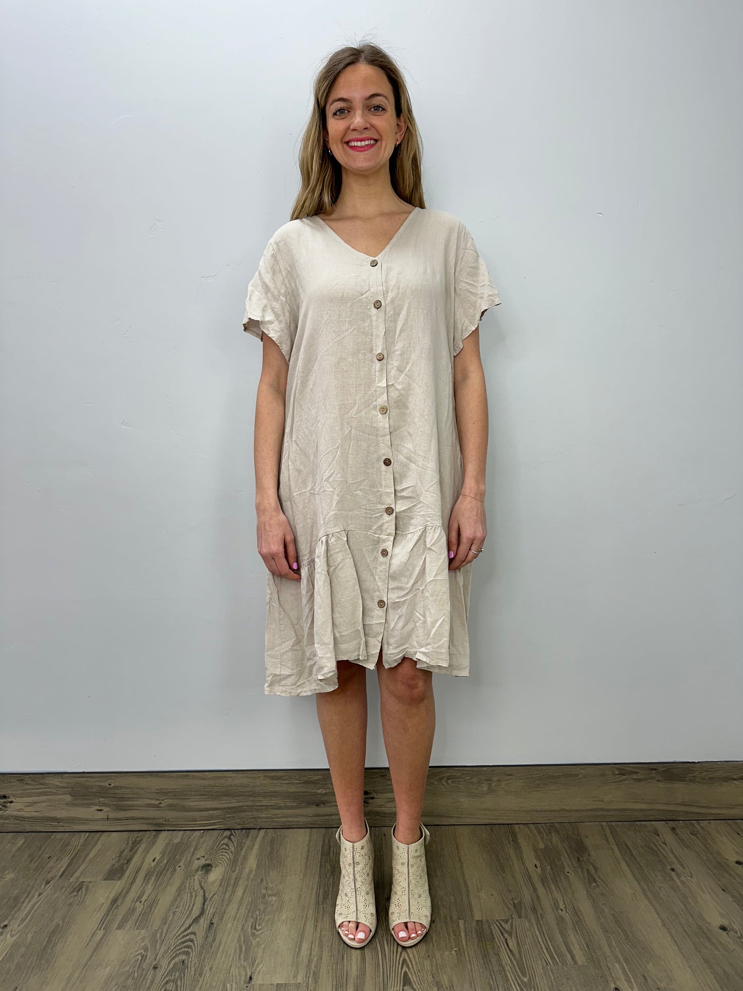 Sand Linen Wide Boxy Dress Dress