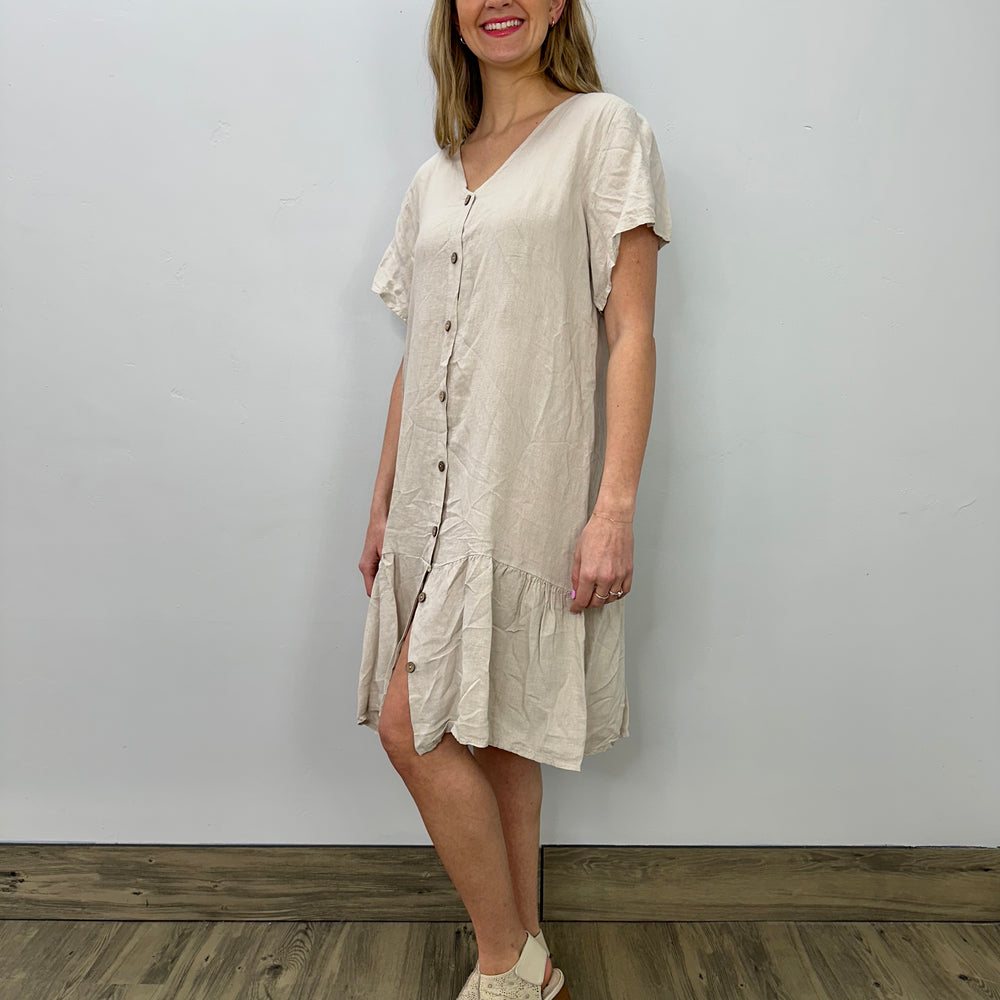 Sand Linen Wide Boxy Dress Dress