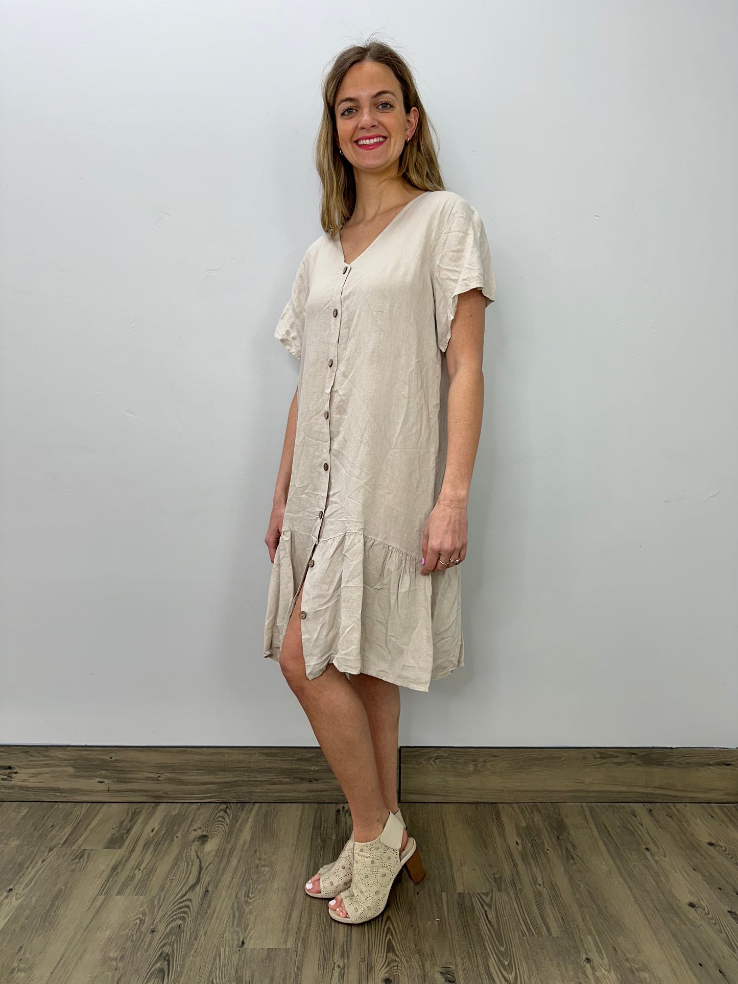 Sand Linen Wide Boxy Dress Dress