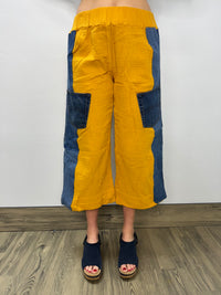 Sunshine Yellow and Denim Cotton Gauze Straight Pant