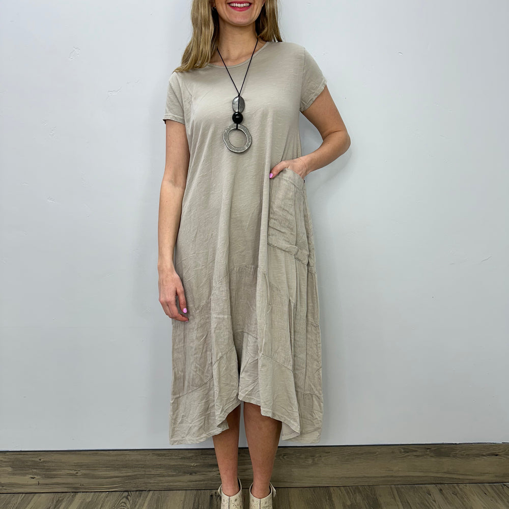 Sand Cotton Linen Shark-bite Dress