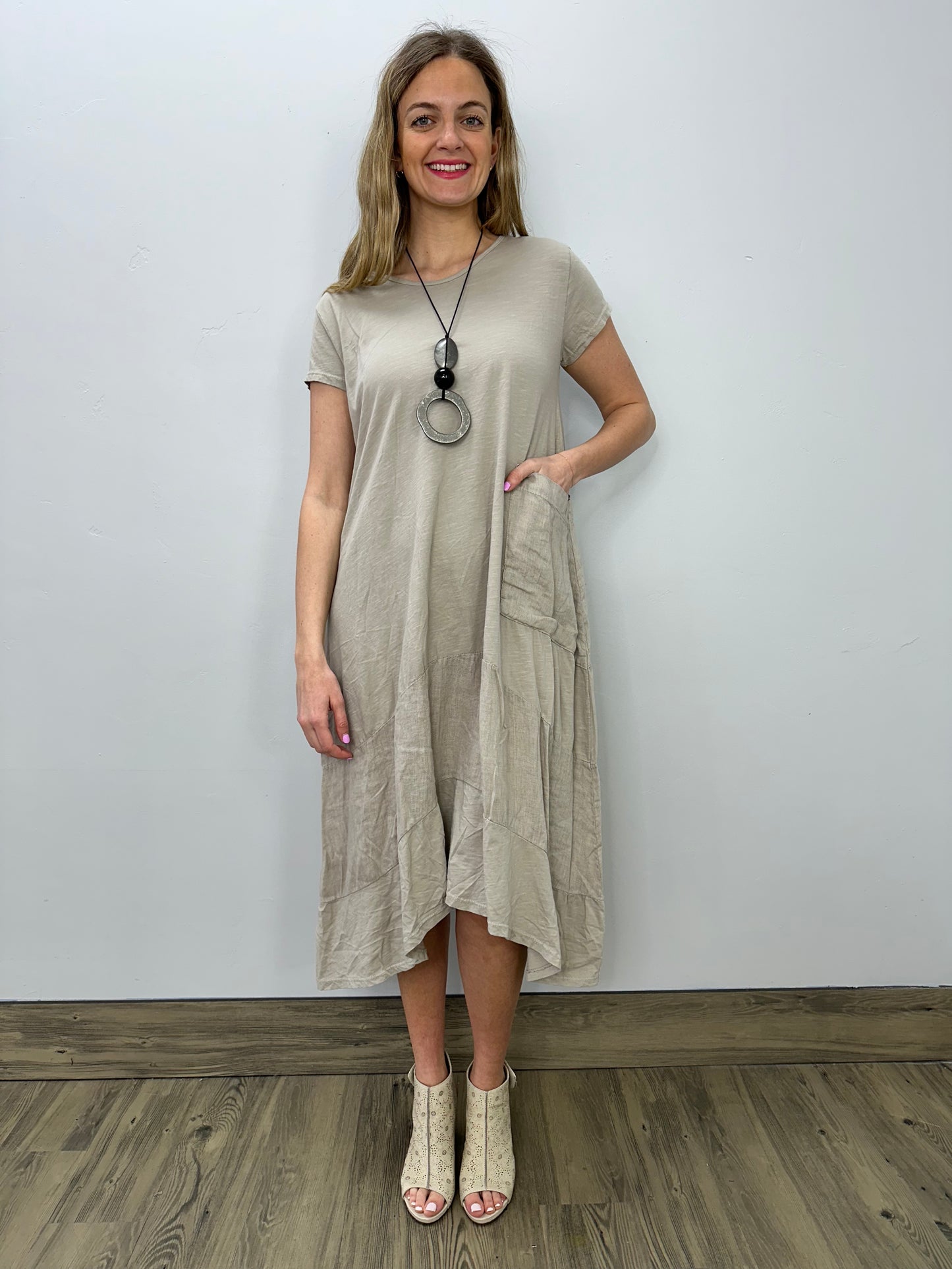 Sand Cotton Linen Shark-bite Dress