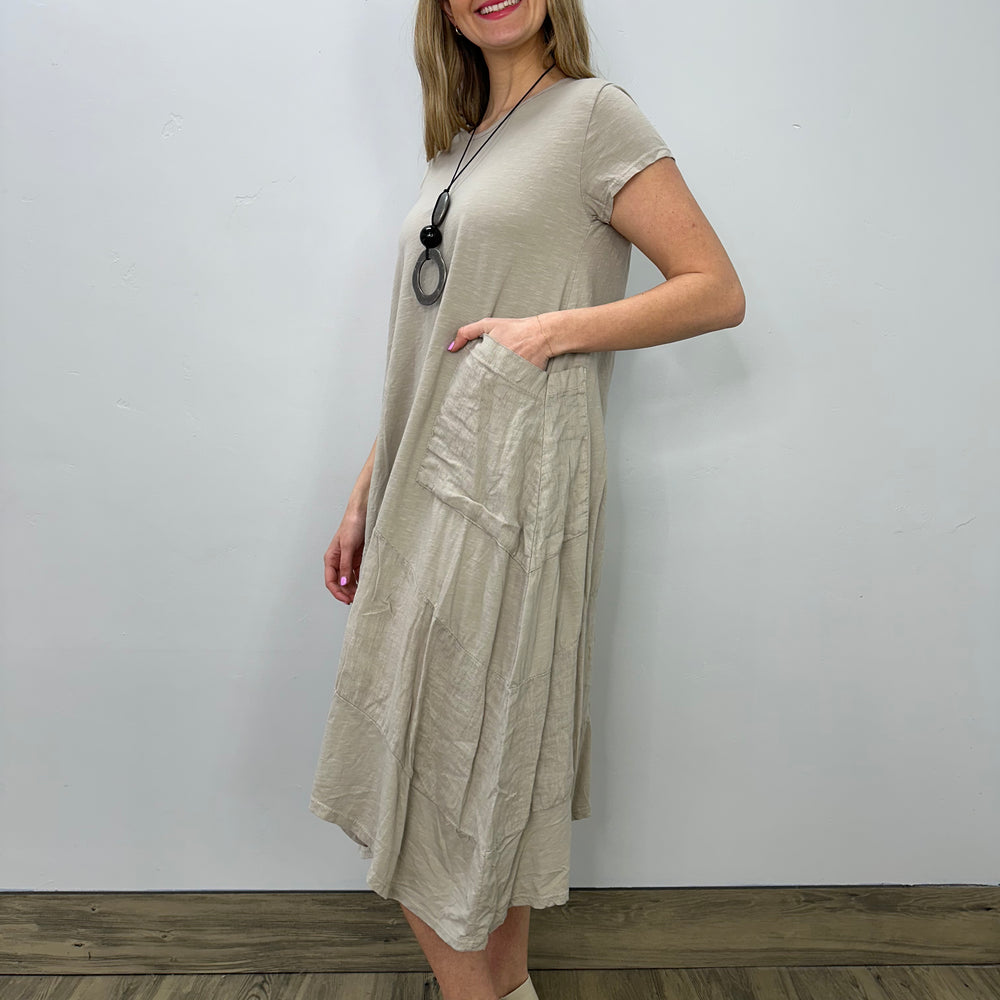 Sand Cotton Linen Shark-bite Dress