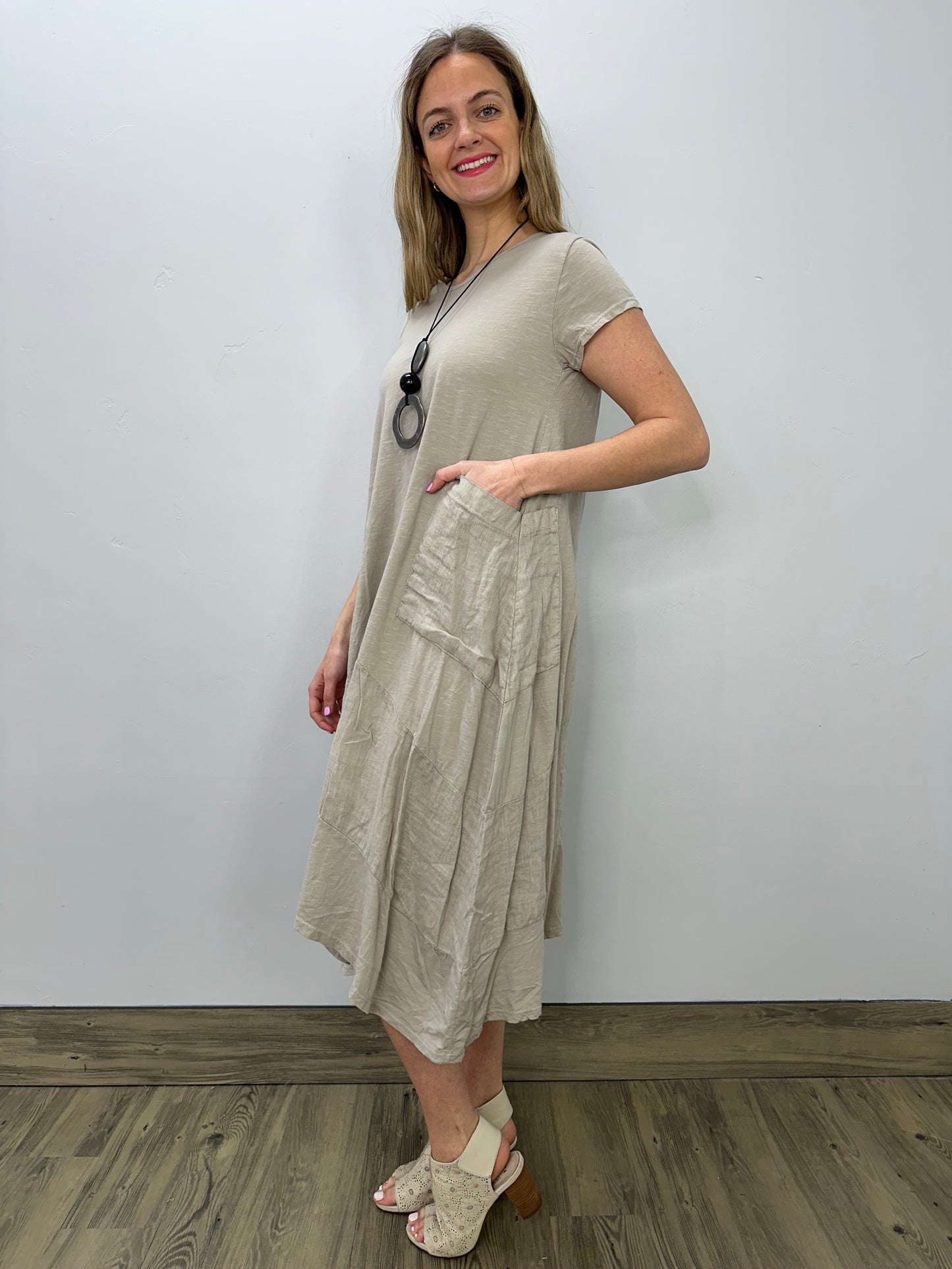 Sand Cotton Linen Shark-bite Dress