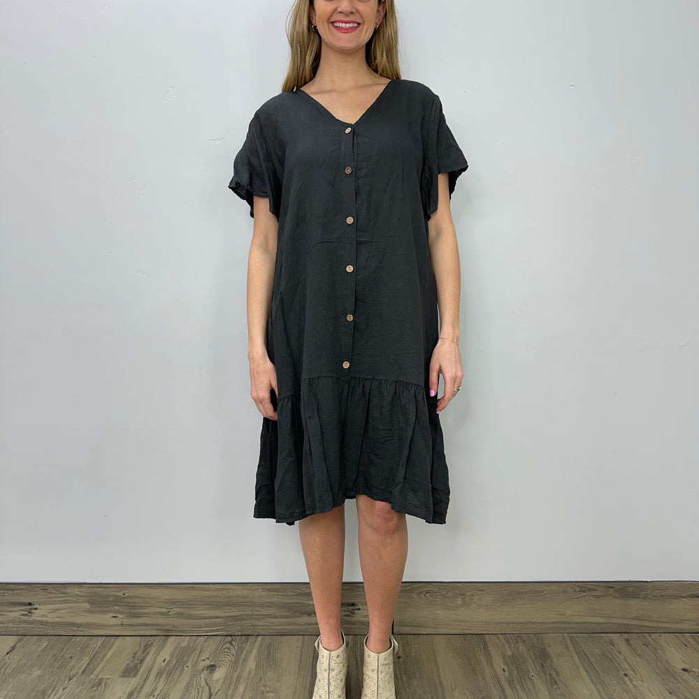 Charcoal Linen Wide Boxy Dress Dress