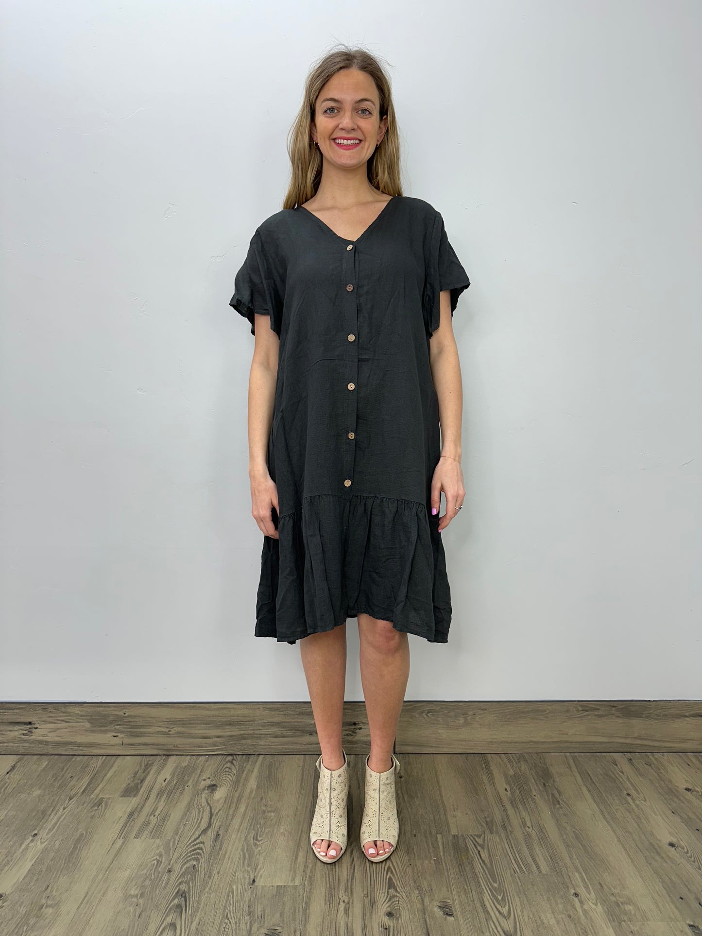 Charcoal Linen Wide Boxy Dress Dress