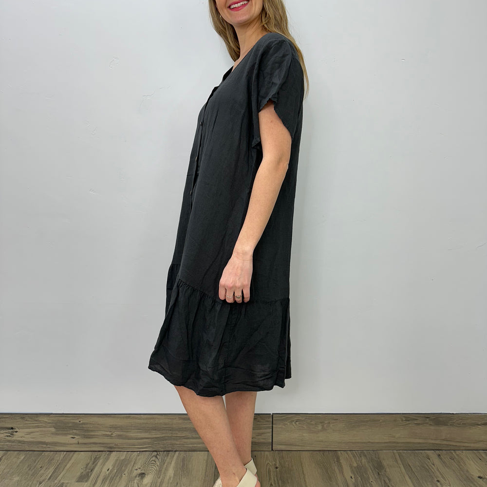 Charcoal Linen Wide Boxy Dress Dress