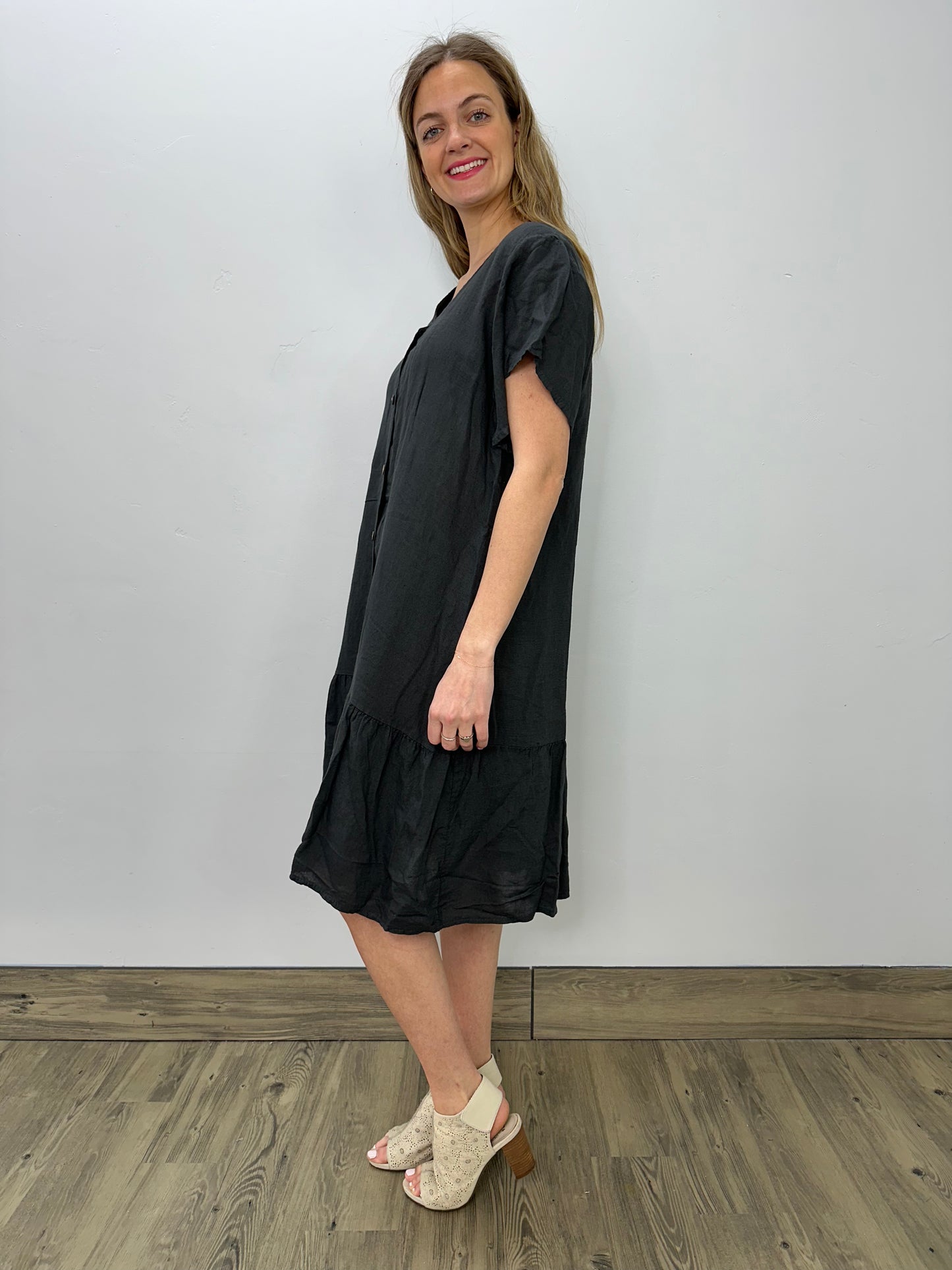 Charcoal Linen Wide Boxy Dress Dress